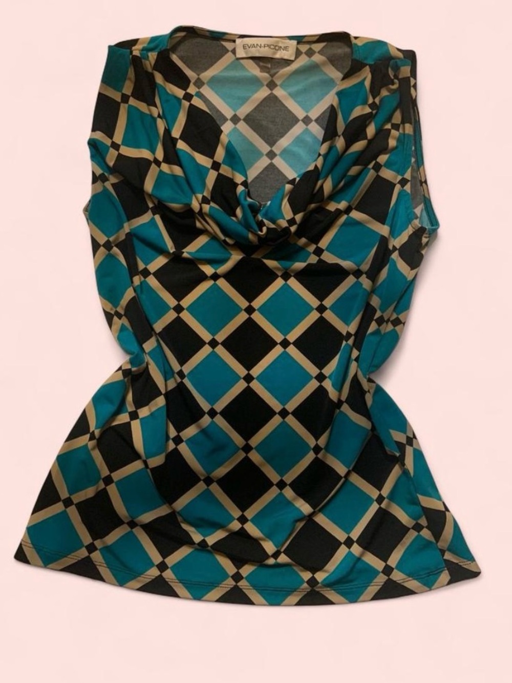 Vintage Evan Picone  Geometric Abstract Cowl-Neck Top